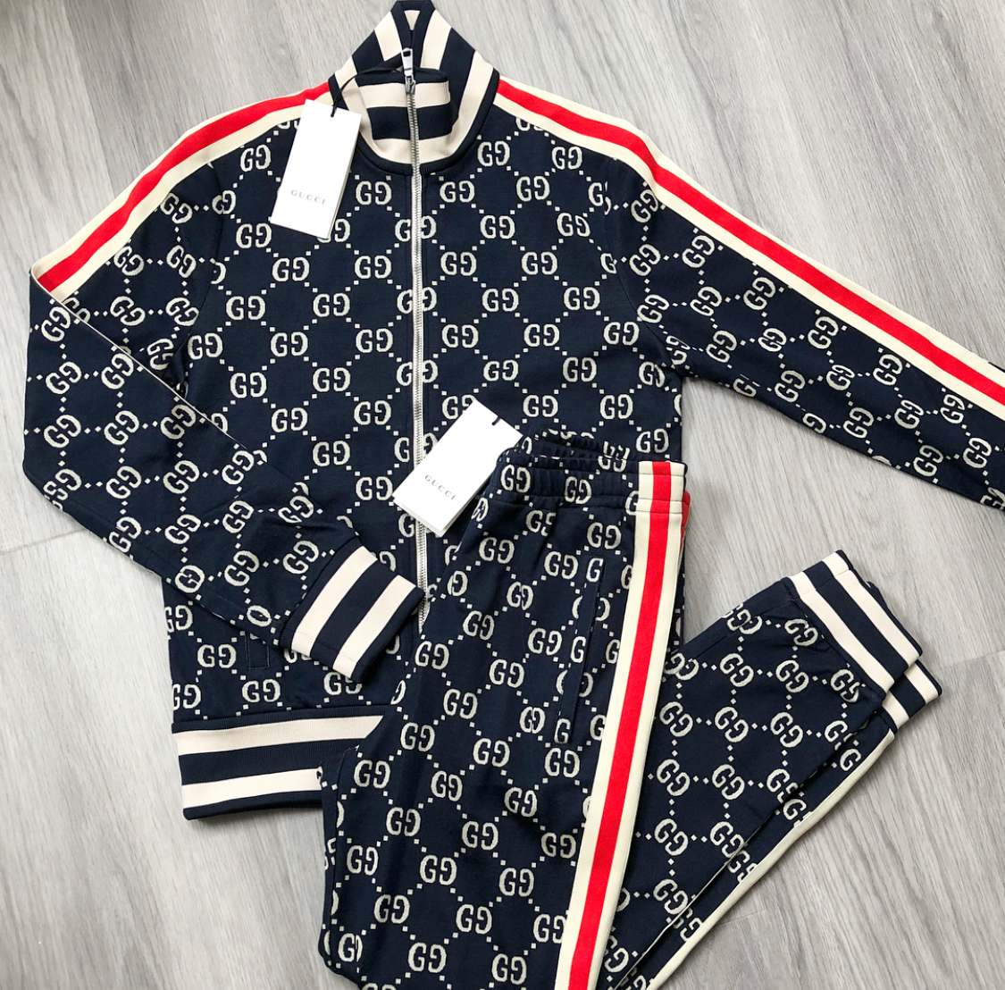 navy blue gucci tracksuit
