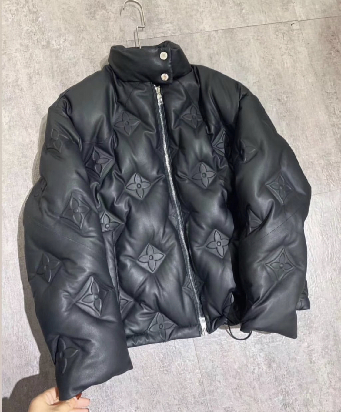 Louis Vuitton 2019 Monogram Flower Lamb Leather Puffer Jacket Black